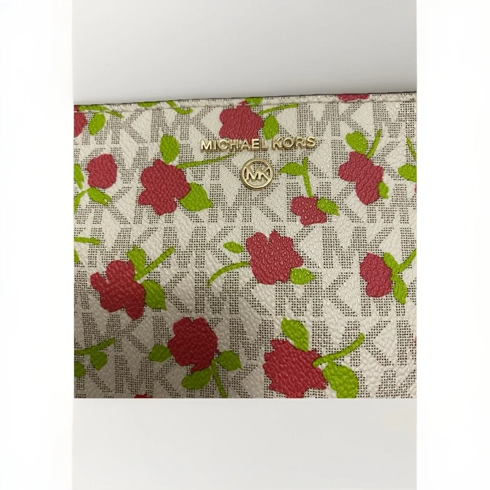 Michael Kors Women's Crossbody Bag White/Floral Print Zip Closure Medium Bag